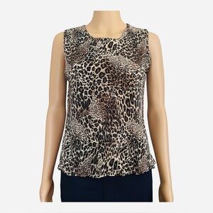 Choices casual accordion leopard print sleeveless top tank Medium brown black